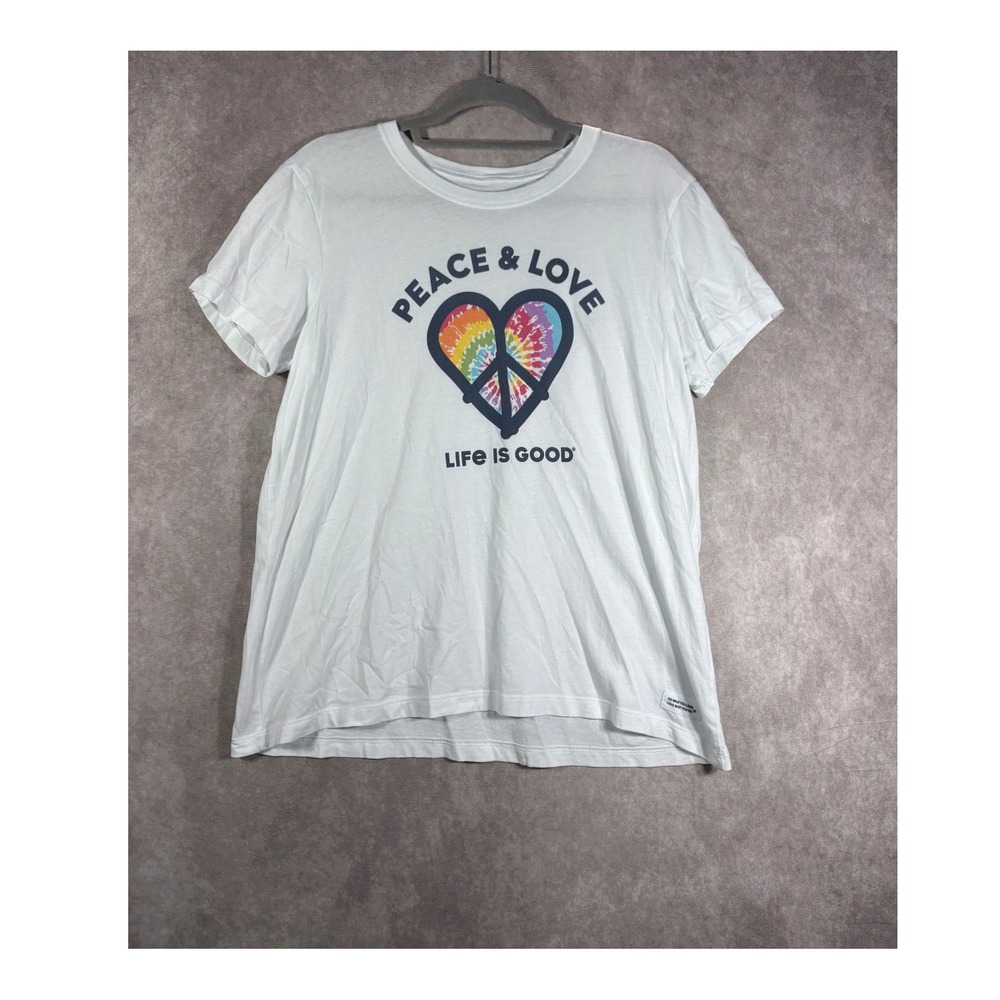 Life is Good T-Shirt Womens Large White Peace & Love Crusher-Lite Graphic Tee